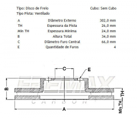 PAR DISCO FREIO FREMAX C4 LOUNGE/PALLAS PEUGEOT 408/308 DIAN. VENTILADO S/ CUBO 302MM 4 FUROS BD5017